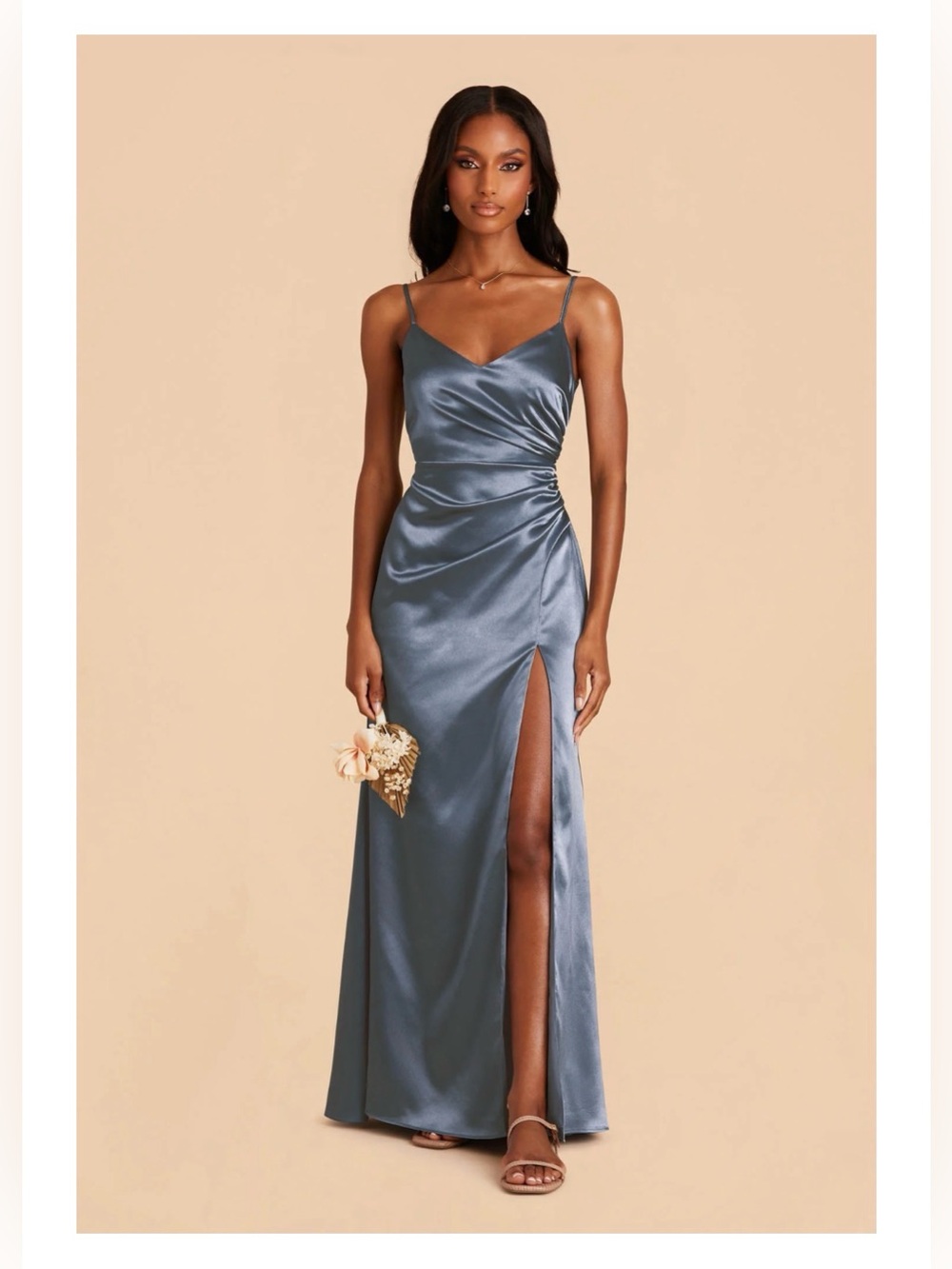 Birdy Grey Satin Gown with Side Slit - French Blue